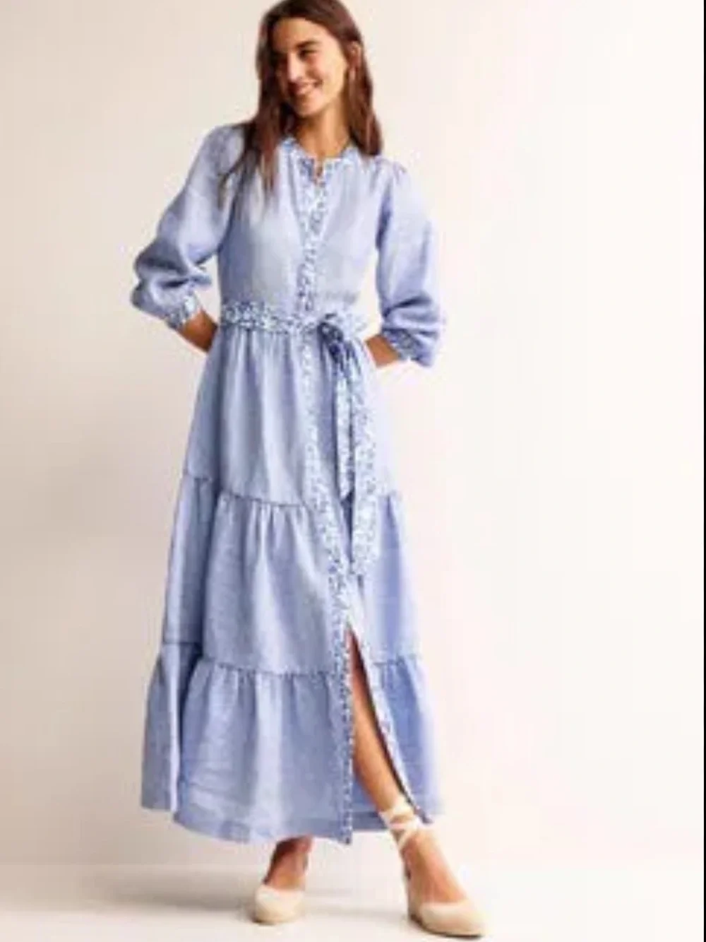 Boden alba linen maxi dress in blue size 12R NWT style D0884 defective - Picture 2 of 13